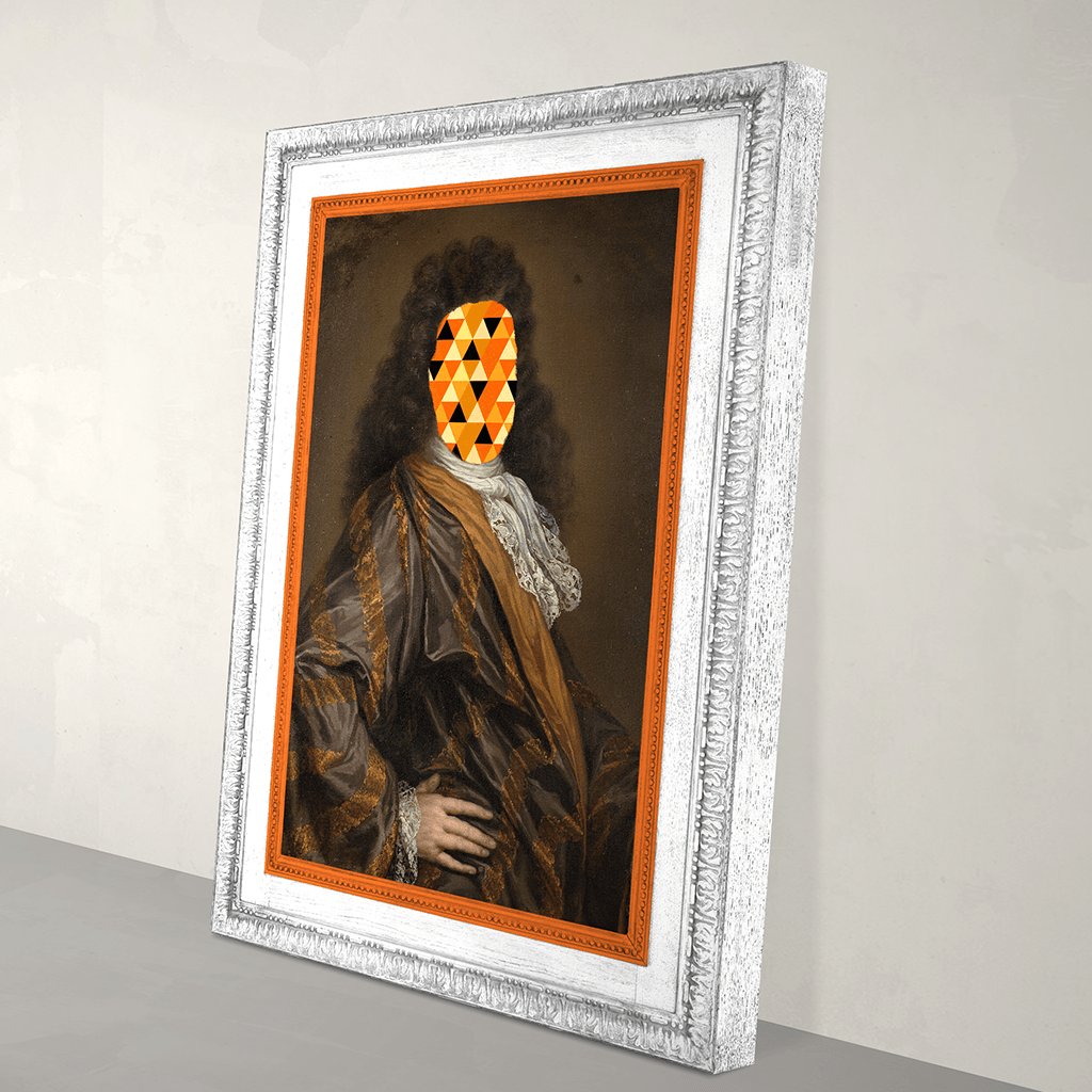 Eccentric Modern Abstract Canvas Print - White frame with orange paint detail