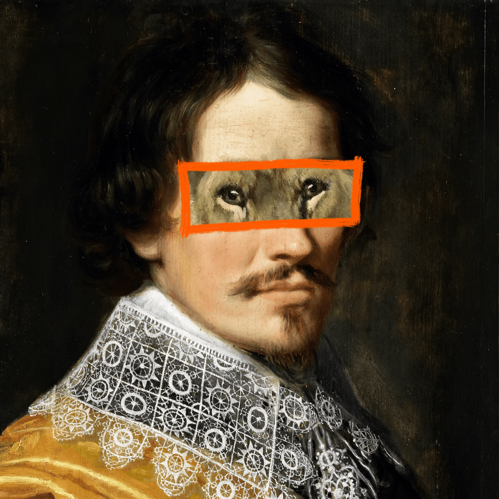 Large Defaced Canvas Print - Lord Lion - Eyes Moustache Portrait